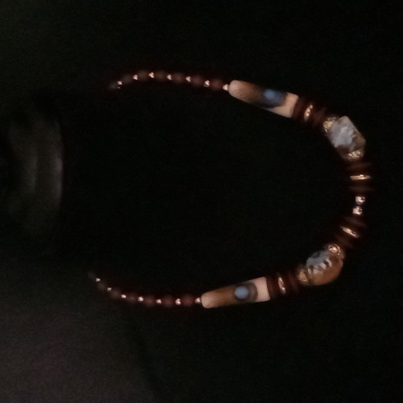 Peacock and Blue Rock Style Beaded Necklace - Picture 1 of 7